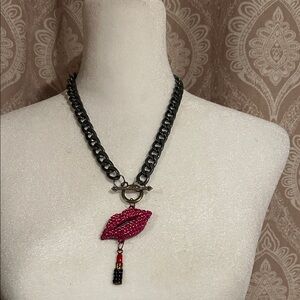 Hot Pink Lips & Lipstick necklace